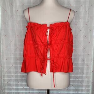 La Amario Red Boho Front Tie Spaghetti Strap‎ Cami Top Size Large Patriotic NWT